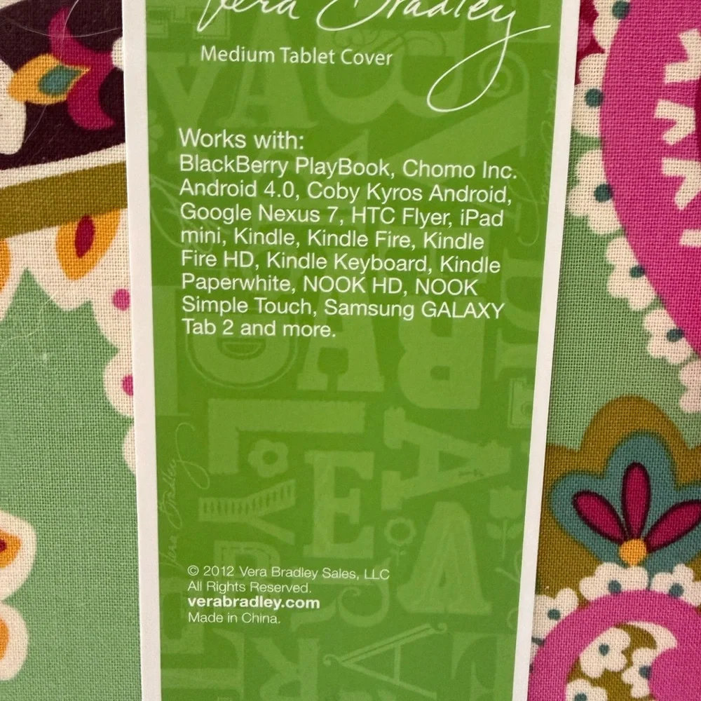 Vera Bradley Green & Pink Paisley Medium Tablet Cover Tutti Frutti
